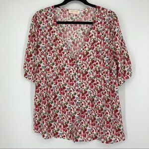 🆕 SOLITAIRE Floral Print Pleated‎ SS Button Down